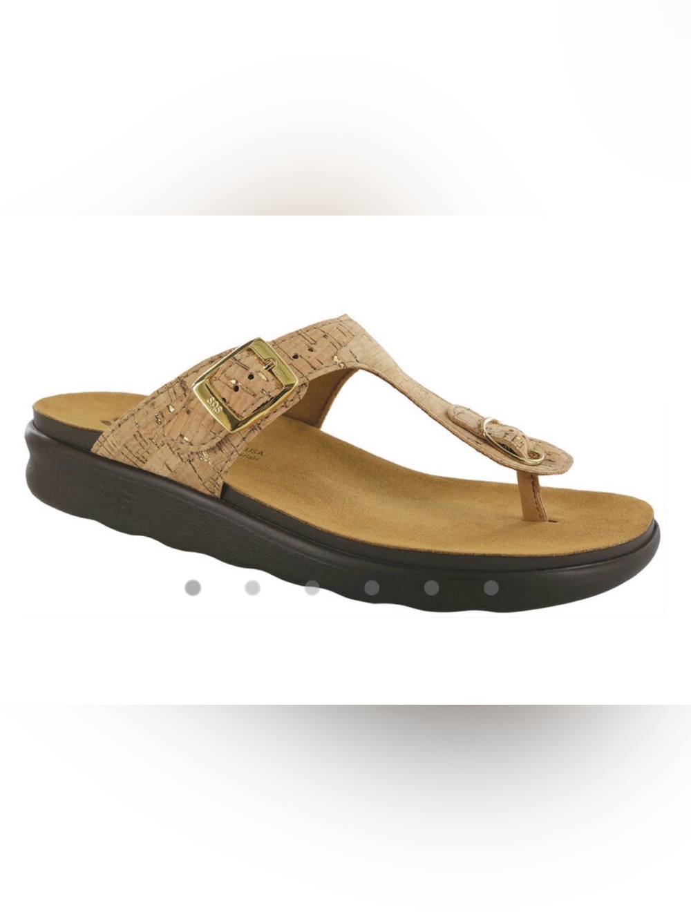 SAS Sanibel T-strap Slide Sandal Thong Gold Cork Comfort Women’s 8 M